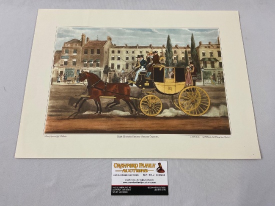 Antique J. Pollard art print - PAIR-HORSE SHORT STAGE COACH, approx 15.5 x 11.5 in.