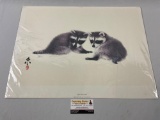 Vintage signed / numbered animal art print BABY RACOONS by Steve 