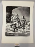 Vintage 1979 pencil signed art print of old people sitting by DIEGO VOCI, #ed 776/720