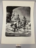 Vintage 1979 pencil signed art print of old people sitting by DIEGO VOCI, #ed 778/720