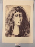 Vintage 1980 pencil signed portrait art print of woman VISAGE by DIEGO VOCI, #ed 47/70