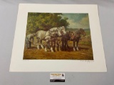Vintage signed / numbered farm horse art print HARROWING by E.B. Quigley, 29/500