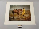 Vintage signed / numbered horse & rider art print by E.B. Quigley, #ed 351/500, approx 20 x 24 in.