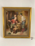 Large framed original German bar scene canvas oil painting IN DER TAVERNE by Peter Albert Speier