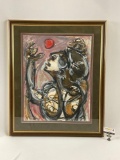 Lg. framed original painting SUN WORSHIPPER by Shelley Schonberg, approx 32 x 38 in.