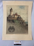 Vintage signed etching of BVRG FORCHTENSTEIN by Josef Eidenberger, approx 14 x 19 in.