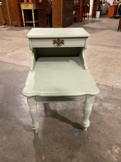 Lovely step-down side table painted sage green.
