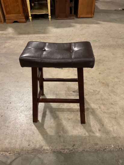 Brown rectangular stool with button tuft cushion. See pics.