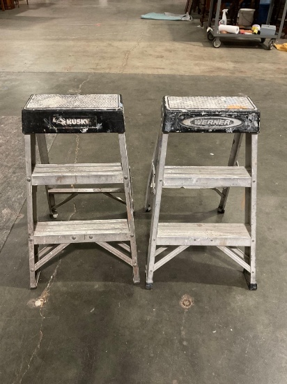 Pair of 26" Aluminum Step Ladders - 1 HUSKY, 1 WERNER.