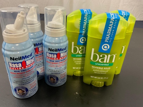 3x NeilMed Nasal Mist Saline Spray + 3x Ban Unscented Deodorant