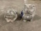 Pair of concrete yard art animal statues - Frog and Owl.