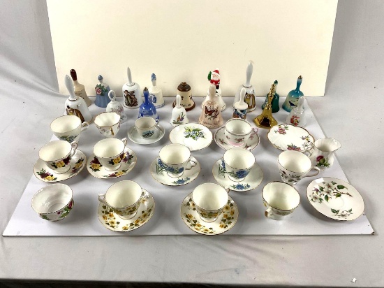 Collection of Glass and Porcelain Bells/floral design bone China