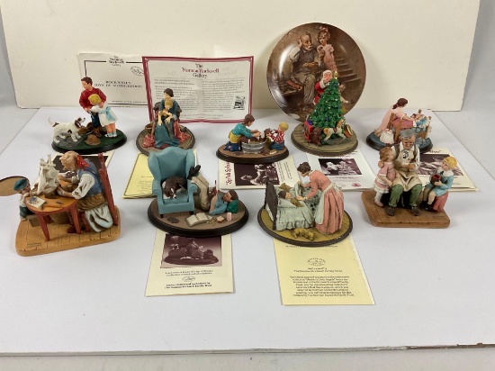 9 x Norman Rockwell numbered figurines, from early 1990s Rhodes studio w/ COAS