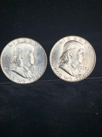 Pair of Uncirculated MS quality 1963-D Silver Franklin Half dollars / see pics