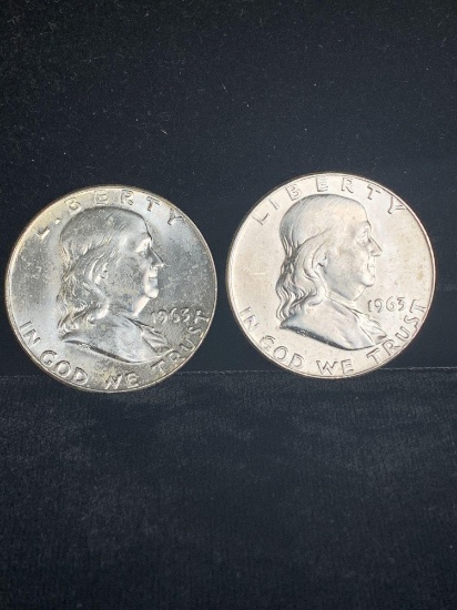 Pair of Uncirculated MS quality 1963-D Silver Franklin Half dollars / see pics