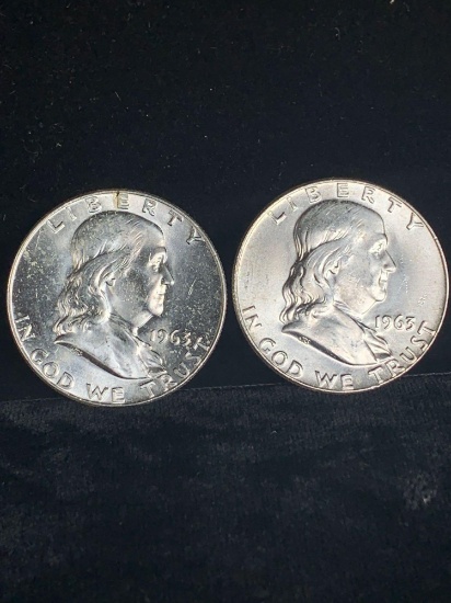 Pair of Uncirculated MS quality 1963-D Silver Franklin Half dollars / see pics