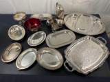 Large lot of silver plated dishes, trays, and bowls