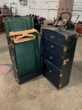 Large Antique Steamer Wardrobe Trunk with vulcanized fiber.