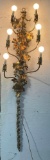 Vintage Mid Century Brass Light Fixture with Painted Gold Grape Leaf Accents