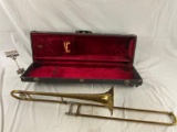 Antique BUNDY HA Selmer INC. brass trombone w/ hard case, shows wear, no mouth piece