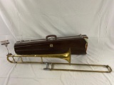 Antique HOLTON brass trombone w/ Olds hard case, shows wear, no mouth piece