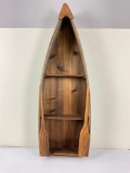 Beautiful wooden boat shaped shelf, freestanding