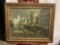 Original vintage oil painting of town street on canvas by Orlando Domingo.