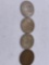 1943, 44, 45 /.720 silver Mexican 50 centavos coins & a 1944 20 centavos copper coin