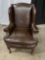 EMERSON LEATHER ARM CHAIR WITH WING BACK FROM LOCAL BISTRO.