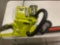 RYOBI CORDLESS HEDGE TRIMMER WITH 40 VOLT RECHARGEABLE BATTERY.
