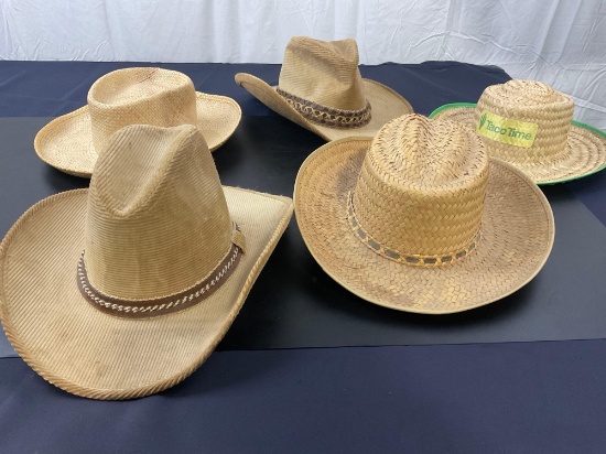 Lot of 5 Vintage Hats Corduroy and Straw Hats (including 2 Resistol hats)