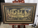 Vintage Temple Rubbing Style Relief framed art piece