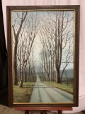 Large Framed Original Oil Painting of wooded country lane, signed by artist Verzosa.