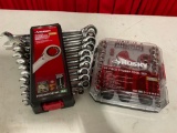NEW HUSKY TOOL SETS 11 PIECE RATCHETING COMBINATION WRENCH SET AND 46 PIECE STUBBY TOOL SET.
