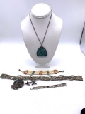 collection of Antique / vintage jewelry , necklaces , NA beaded bracelet , turquoise pendant, ++