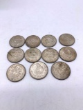 11 x .500 silver Mexican Un (1) pesos nice lot of coins each coin weighs 14 grams