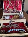 larger vintage jewelry box filled with estate jewelry see pics