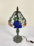 Beautiful vintage small stain glass and metal lamp, tested and working.