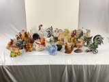 Huge collection of various chicken/rooster collectibles, 31 pieces.