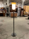 Sturdy Vintage metal torchiere floor lamp with fluted beige shade.