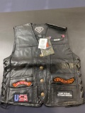 Diamond Plate with Genuine Buffalo Leather Motorcycle Vest with Patches Size S