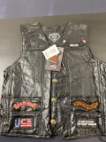 Diamond Plate with Genuine Buffalo Leather Motorcycle Vest with Patches Size M