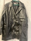Sputer Synthetic Black Leather Trench Jacket Men's Size 2XL
