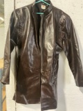 Sputer Synthetic Brown Leather Trench Jacket Men's Size L