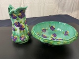 Beautiful Handpainted Porcelain Bowl and Pitcher Signed by Artist LA WOLFE