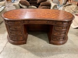 Gorgeous kidney shaped executive desk with checkerboard inlay surface by HOOKER FURNITURE.