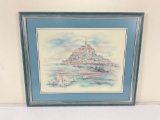 hand drawn and signed framed picture. Le Mount St fielal. Les Pres. salis
