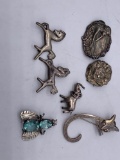 lot of 7 antique & vintage sterling & 800 coin silver pins/ Brooches