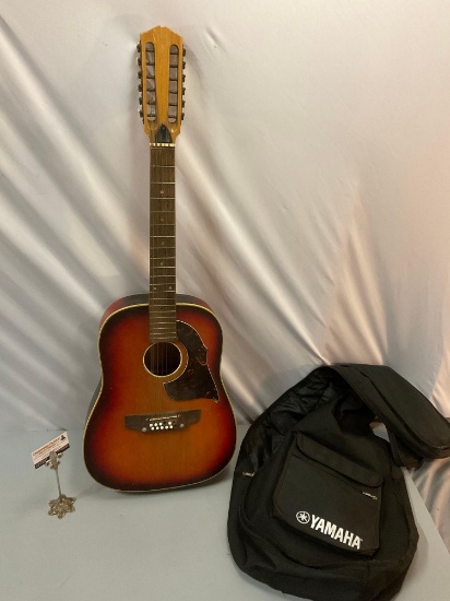 Antique 12-string acoustic guitar, needs repair, sold as is w/ Yamaha gig bag.