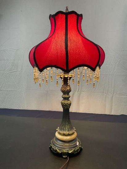Striking Red Dome Scallop Shaded Resin and Marble Lamp